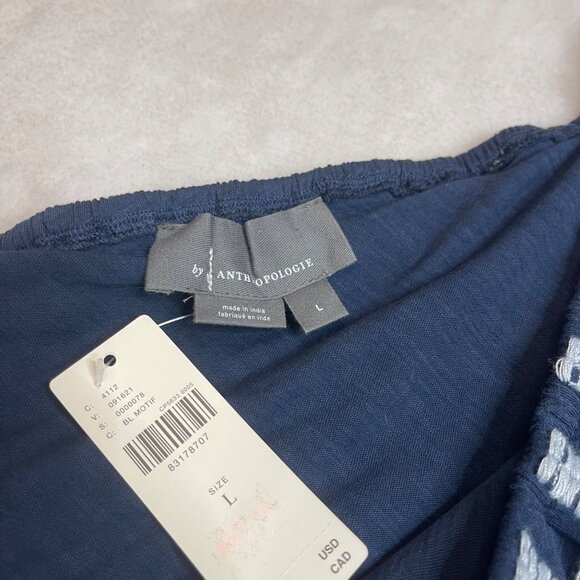 By Anthropologie Pom-Tassel One-Shoulder Top Women's Size Large Blue Cotton NEW - Picture 7 of 12
